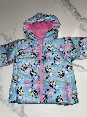 Toddler Girls Bluey Puffer Jacket Pink and Blue 2T NEW